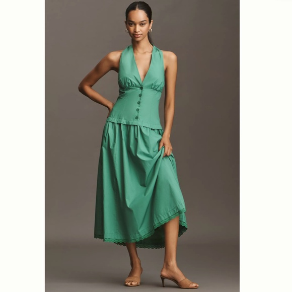 Maeve Dresses & Skirts - Anthropologie Maeve Halter V-Neck Drop-Waist Midi Dress